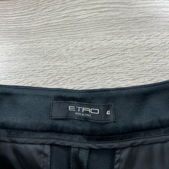 ETRO 2022 Satin Flared Black Wide-Leg Black Viscose Elegant Trouser Pants - Picture 9 of 15